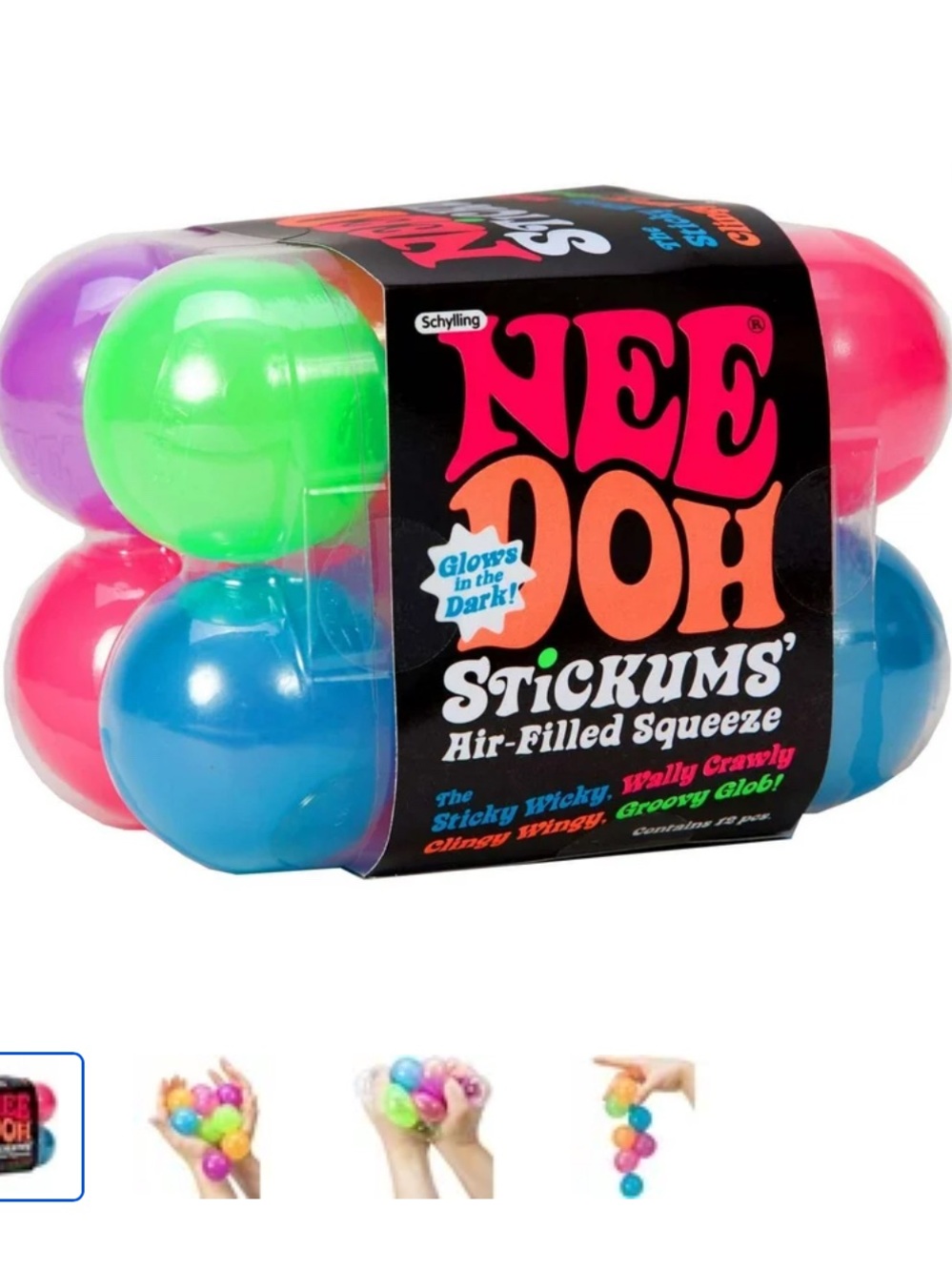 Rare! 12-Piece Sets of Schylling NeeDoh Stickums Tactile Squeeze Toy, Multicolor